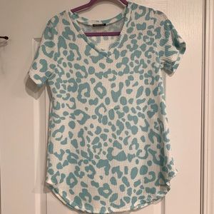 White and Aqua Leopard Waffle Top